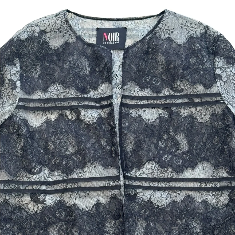 SACHIN & BABI NOIR***Black Lace Long Sleeve Top Jacket***Small $695 - Picture 2 of 3